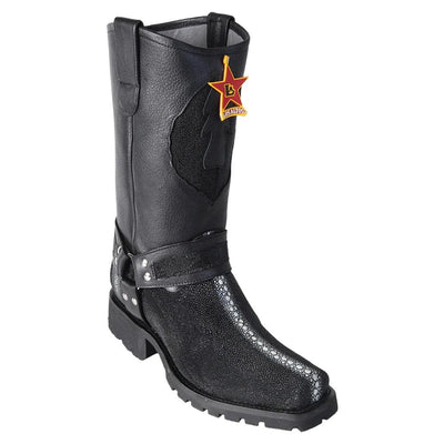 LOS ALTOS BOOTS MENS #55T1105 BIKER BOOT | GENUINE ROWSTONE STINGRAY LEATHER BOOTS | COLOR BLACK image 0