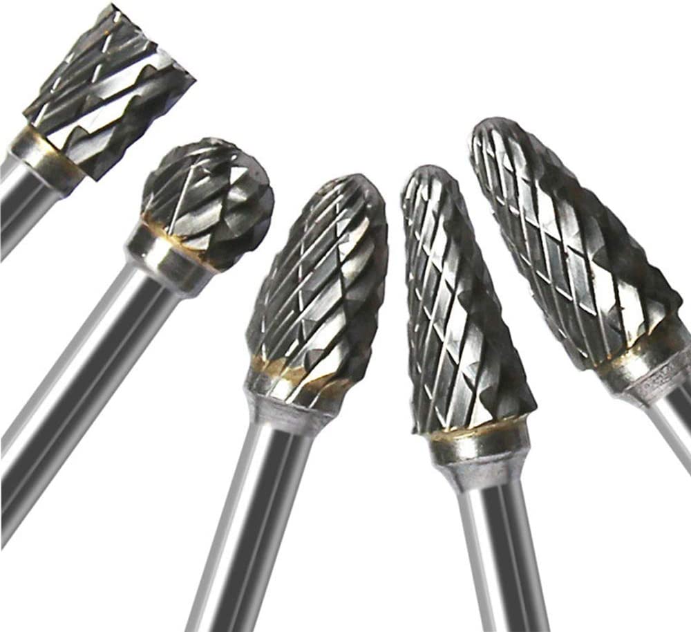 Double Cut Carbide Rotary Burr Set - 10 Pcs 1/8" Shank, 1/4" Head Length Tungsten Steel for Woodworking,Drilling, Metal Carving, Engraving, Polishing image 3