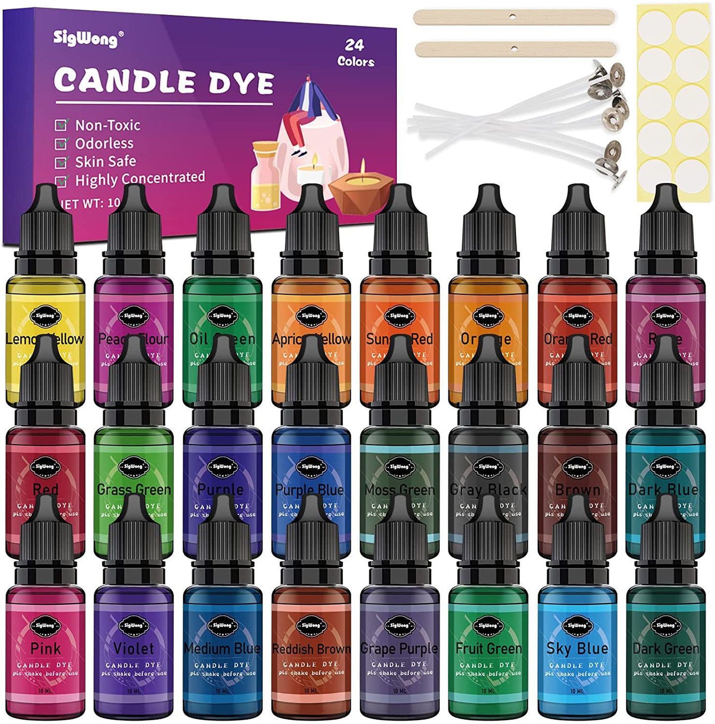 Candle Dye - 24 Colors Liquid Candle Making Dye for DIY candle making supplies Kit, Food Grade Ingredients Oil-Based Candle Coloring for Soy Wax Dyes, Beeswax, Gel Wax, Paraffin Wax - Each 0.35oz/10ml image 0
