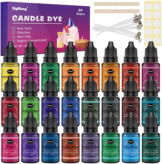 Candle Dye - 24 Colors Liquid Candle Making Dye for DIY candle making supplies Kit, Food Grade Ingredients Oil-Based Candle Coloring for Soy Wax Dyes, Beeswax, Gel Wax, Paraffin Wax - Each 0.35oz/10ml image 0