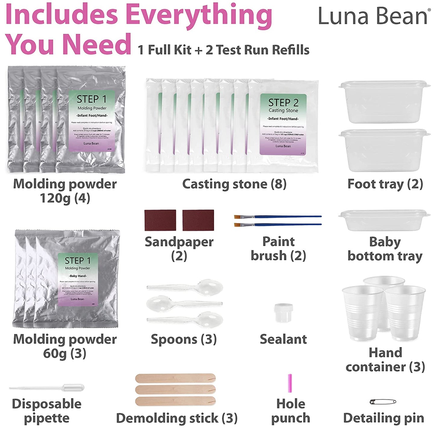 Luna Bean Deluxe Baby Keepsake Hand Casting Kit - Plaster Hand Mold Casting Kit for Infant Hand &amp; Foot Mold - Baby Casting Kit for First Birthday, Christmas &amp; Newborn Gifts - (Clear Sealant - Gloss) image 5
