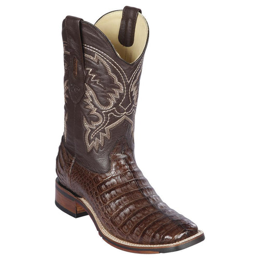 Los Altos Boots Mens #8268207 Wide Square Toe | Genuine Caiman Belly Leather Boots | Color Brown image 0