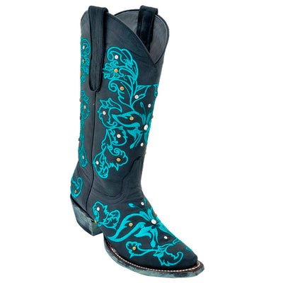 WOMEN'S LOS ALTOS BOOTS WITH HAND EMBROIDERY &amp; SWAROVSKI STONES | COLOR BLACK (34S5005) image 0