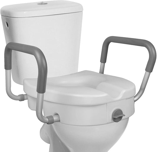 RMS Raised Toilet Seat - 5 Inch Elevated Riser with Adjustable Padded Arms - Toilet Safety Seat for Elongated or Standard Commode image 0