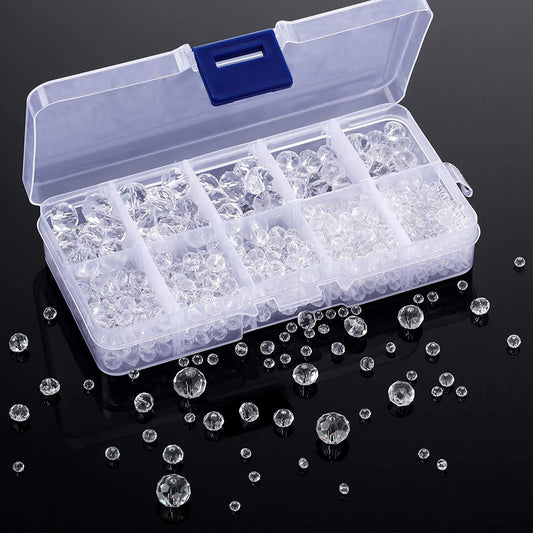 1000 Pieces Crystal Faceted Glass Beads Clear Rondelle Shape Glass Beads Crystal Spacer Loose Beads with Plastic Storage Box for DIY Jewelry Making Craft, 2 mm, 4 mm, 6 mm, 8 mm, 10 mm image 0