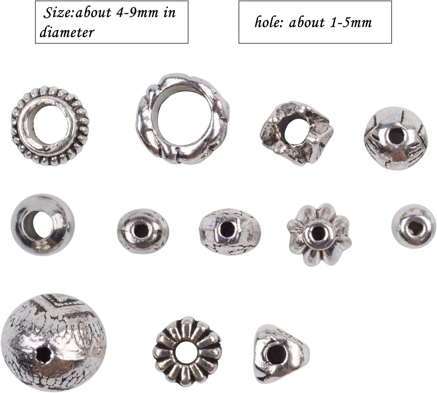 BronaGrand 100g (About 130-180pcs) Antique Silver Round Small Beads Jewelry Bead Charm Spacers for Jewelry Making Bracelets Necklace image 3