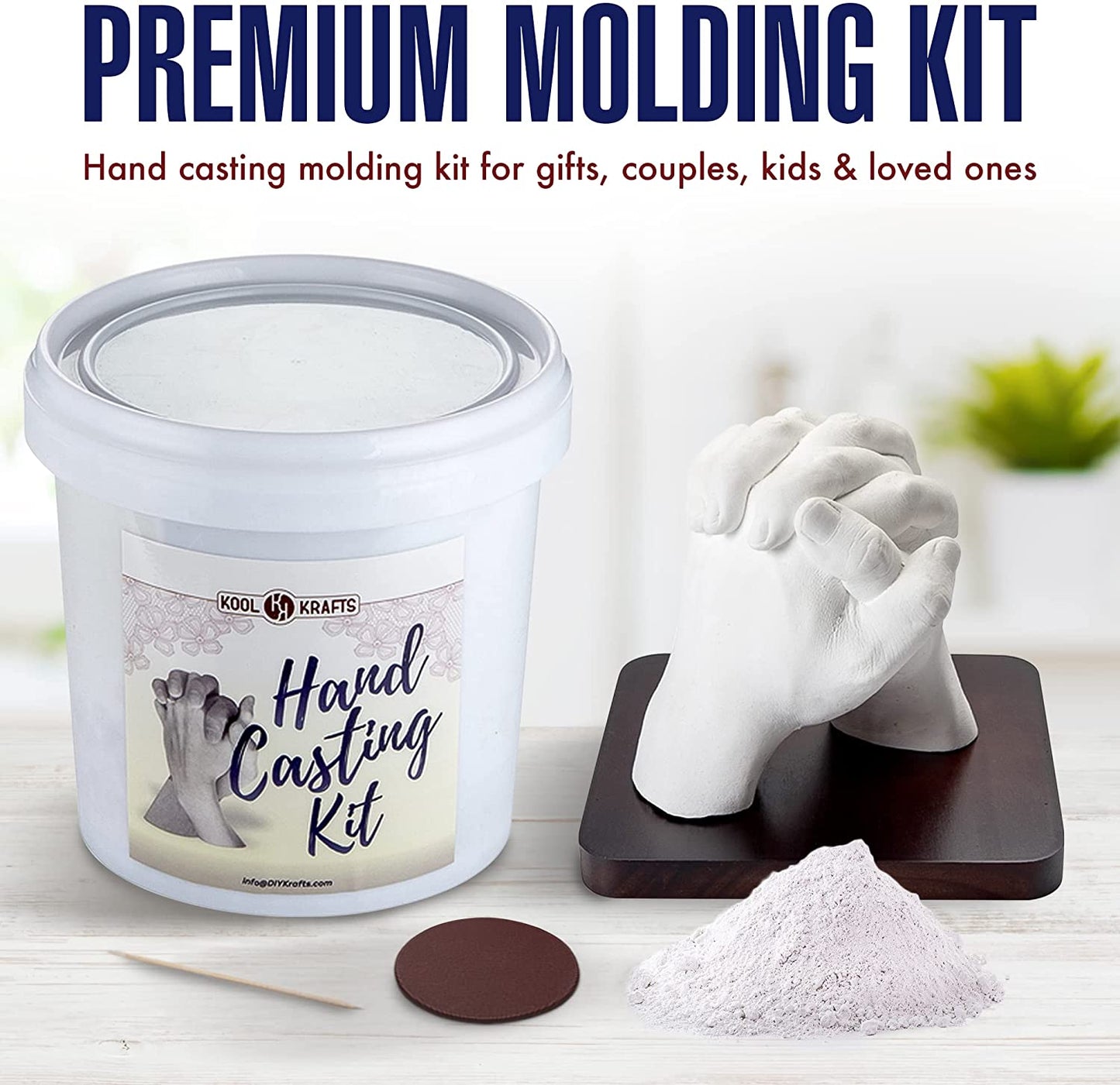 Hand Casting Kit for Couples | DIY Plaster Statue Molding Kit | DIY Hand Mold Kit | Anniversary for Men, Women | Wedding Gift | Wooden Mahogany Base | Mother's Day Gifts for Wife image 2