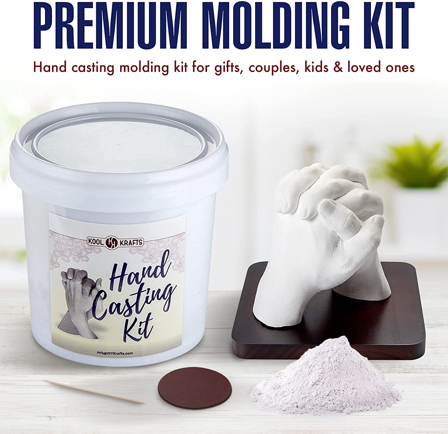 Hand Casting Kit for Couples | DIY Plaster Statue Molding Kit | DIY Hand Mold Kit | Anniversary for Men, Women | Wedding Gift | Wooden Mahogany Base | Mother's Day Gifts for Wife image 2
