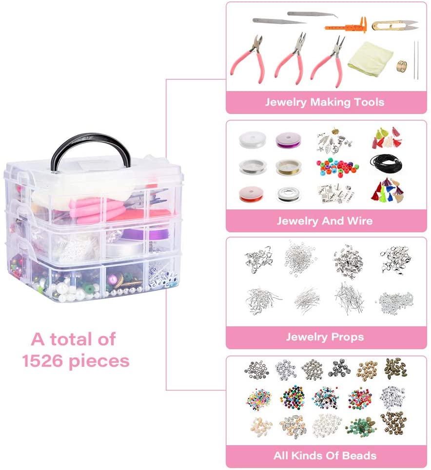 DoreenBow Jewelry Making Supplies, Jewelry Making Kit Tools 1526PCS Include Jewelry Beads and Charms Findings Beading &amp; Jewelry Making Wire for Necklace Bracelets Earrings Making Kit for Adults Women image 1