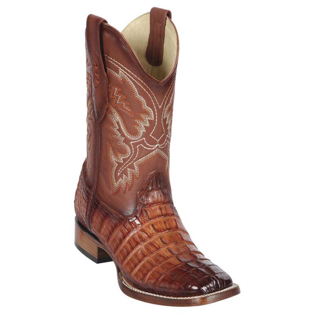 Los Altos Boots Mens #8220157 Wide Square Toe | Genuine Caiman Tail Boots | Color Faded Cognac image 0