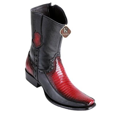 MEN'S KING EXOTIC TEJU LIZARD BOOTS WITH DEER DUBAI TOE HANDCRAFTED FADED BURGUNDY (479BF0743) image 0