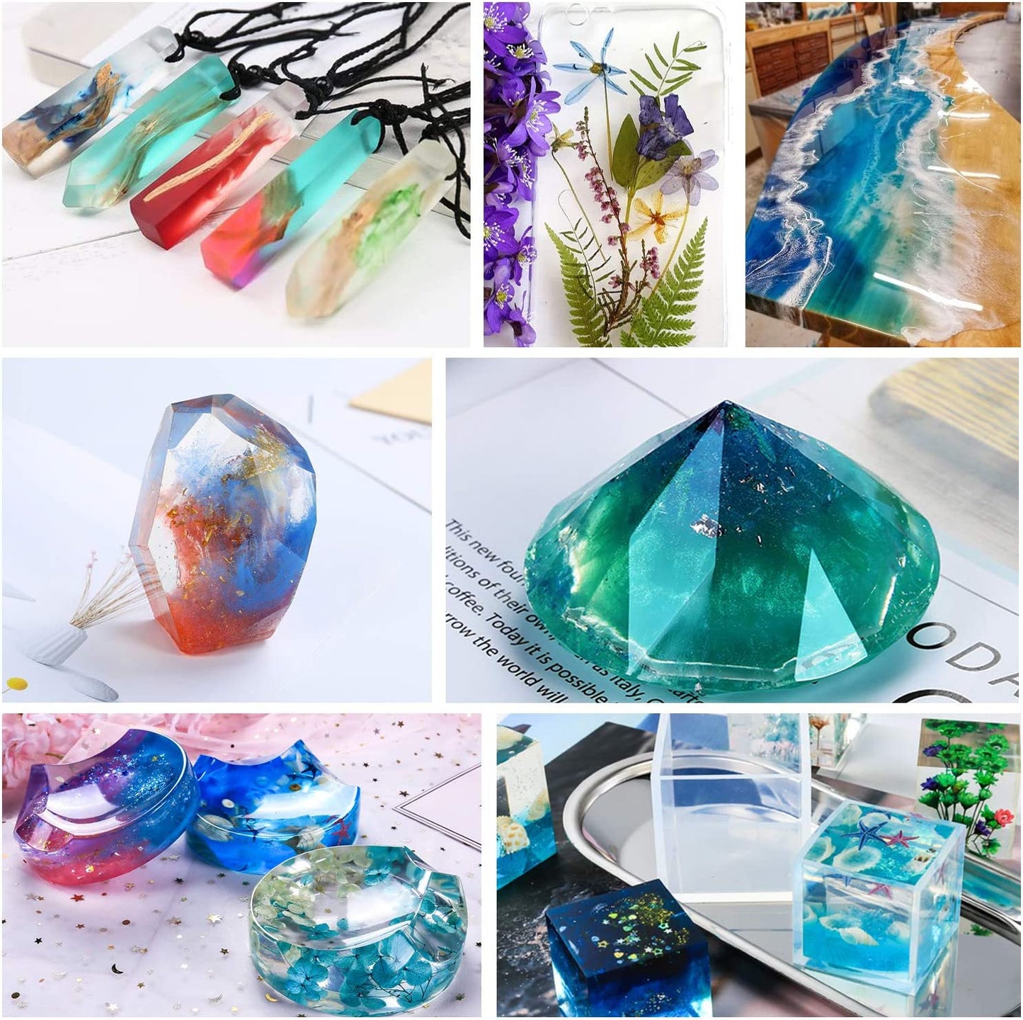 Epoxy Resin Crystal Clear Casting Kit 16 Oz Coating Resin Starter Kit for Beginners Jewelry Tumblers Arts Crafts, Mica Powders, Mixing Sticks, Silicone Cups, Gloves, Pipettes image 5