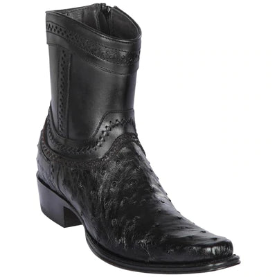 LOS ALTOS BOOTS MENS #76B0305 LOW SHAFT EUROPEAN SQUARE TOE | GENUINE OSTRICH SKIN LEATHER BOOTS | COLOR BLACK image 0