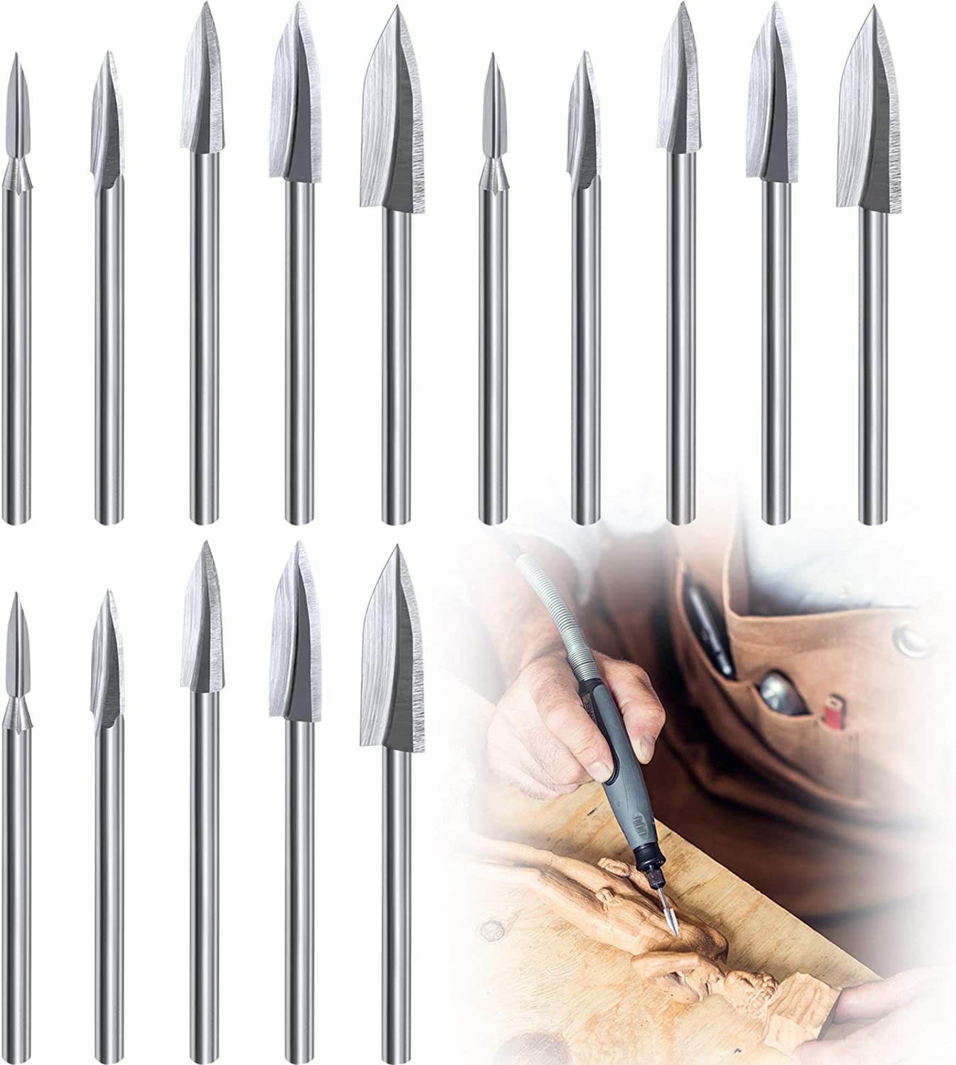 15 Pieces Wood Carving Engraving Drill Bit Woodworking Drill Bit DIY Wood Carving Tools Accessories for Rotary Tools image 0