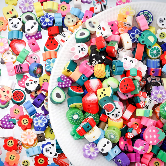 ZENFUN 500 Pcs Fruit Polymer Clay Beads Kit, 5 Style Mixed Spacer Bead Handmade Soft Beads Trendy Bracelet Beads for DIY Jewelry Making, Necklace Craft Making Supplies, Flower Animal Round image 0