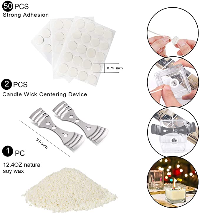 Candle Making Kit Supplies, Soy Wax DIY Candle Craft Tools Including Candle Make Pouring Pot, Candle Wicks, Wicks Sticker, 3-Hole Candle Wicks Holder, Natural Soy Wax and Spoon image 3