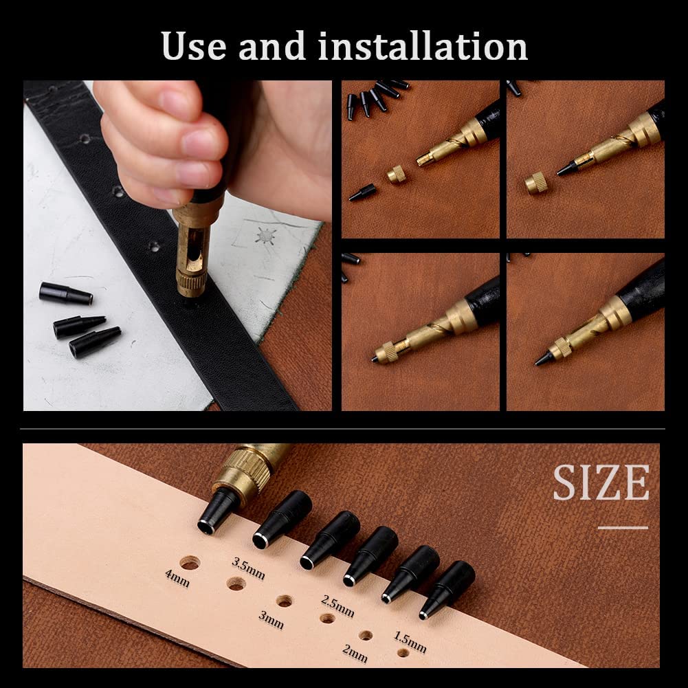 Leather Craft Kits Leather Working Tools and Supplies, Leather Sewing Kit Leather Tool Holder Leather Stamping Set, Leather Starter Kit with Prong Punch, Awl for Leather Craft Making DIY Sewing image 5