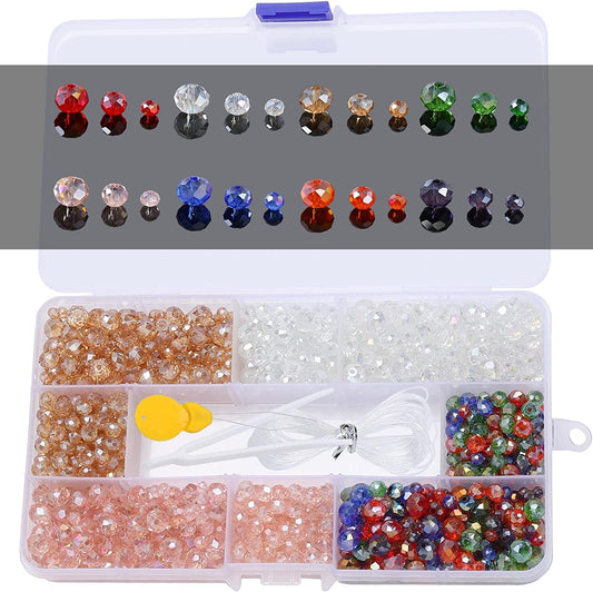 1100PCS Glass Beads for Jewelry Making, Crystal Beads for Bracelets Making 4mm 6mm 8mm Briolette Bead Rondelle Spacer Assorted Colors for Waist Beads Suncatcher Wind Chimes Necklace Earrings Making image 0