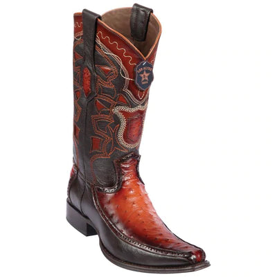 LOS ALTOS BOOTS MENS #76F0357 EUROPEAN SQUARE TOE | GENUINE FULL QUILL OSTRICH WITH DEER SIDES BOOTS | COLOR FADED COGNAC image 0