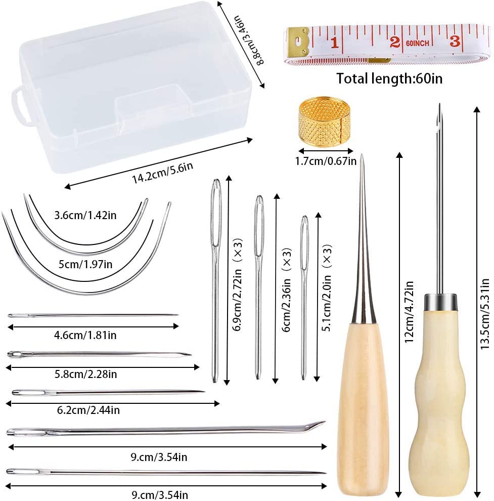 BUTUZE 32 PCS Upholstery Repair Kit, Leather Sewing Repair Kit with Storage Box, Sewing Thread, Large-Eye Stitching Needles, Sewing Awl, Leather Craft Tool Kit for Leather Repair, Stitching, Sewing image 1