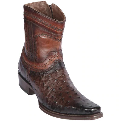 LOS ALTOS BOOTS MENS #76B0316 LOW SHAFT EUROPEAN SQUARE TOE | GENUINE OSTRICH SKIN LEATHER BOOTS | COLOR FADED BROWN image 0