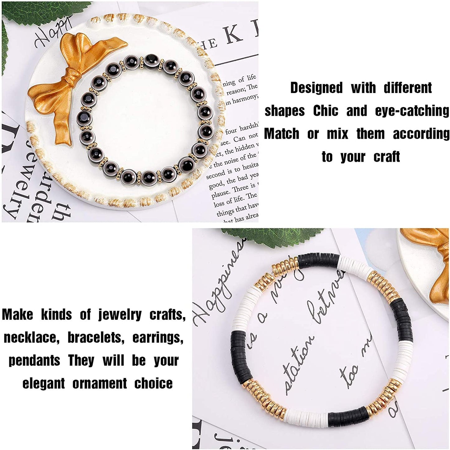 3000 Pieces Assorted Gold Spacer Beads Set Include 500 Loose Round Beads, 500 Watermelon Beads 500 Cube Beads 500 Faceted Rondelle Beads 500 Flat Flower Beads and 500 Flat Disc Beads for DIY Bracelet image 4
