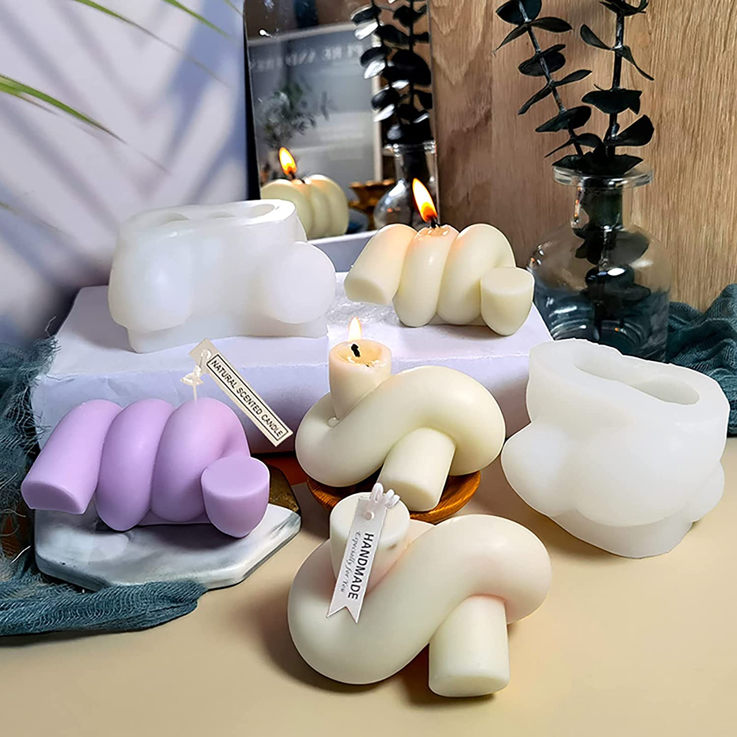 2 Pack Knot Shape Candle Mold Knot Resin Mold Geometric Silicone Mold For Candles Soap Mold Knot Geometric Line Candle Making Mold image 2