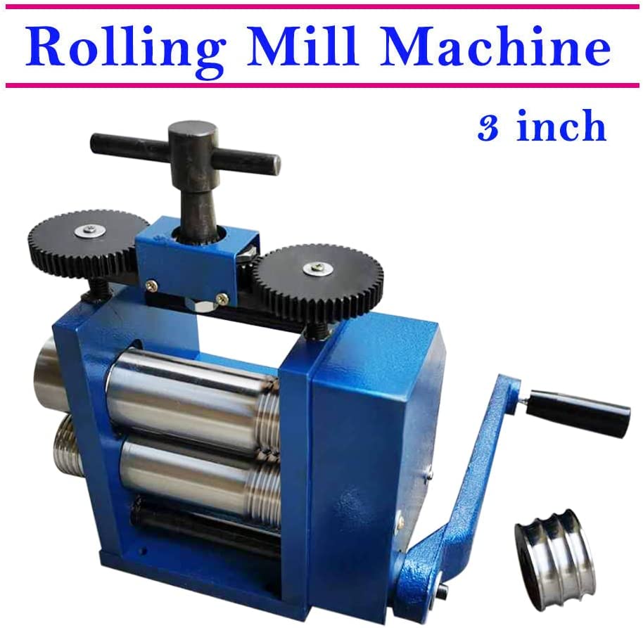 Ethedeal Manual Jewelry Rolling Mill Machine, 3" Roller Rolling Mill Combination Rolling Mill Machine, 75mm Jewelry Press Machine, Jewelry Making DIY Tool (Blue-75mm) image 1