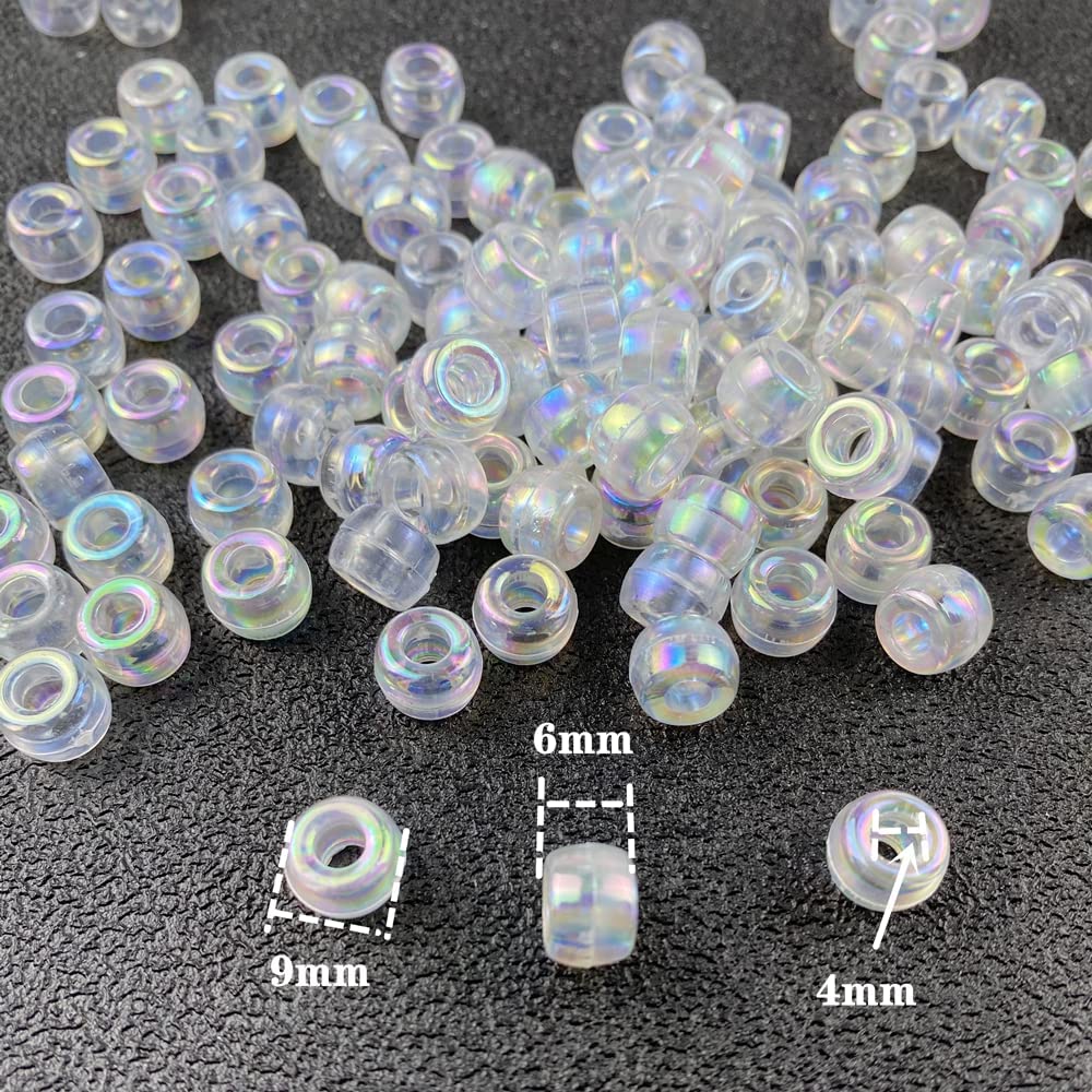 300 Pieces Pony Beads AB Colors Acrylic Pony Beads Plastic Pastel Beads Spacer Beads Shape Pony Beads for DIY Crafts Braids Bracelet Jewelry Making (6x9mm, Clear AB) image 1