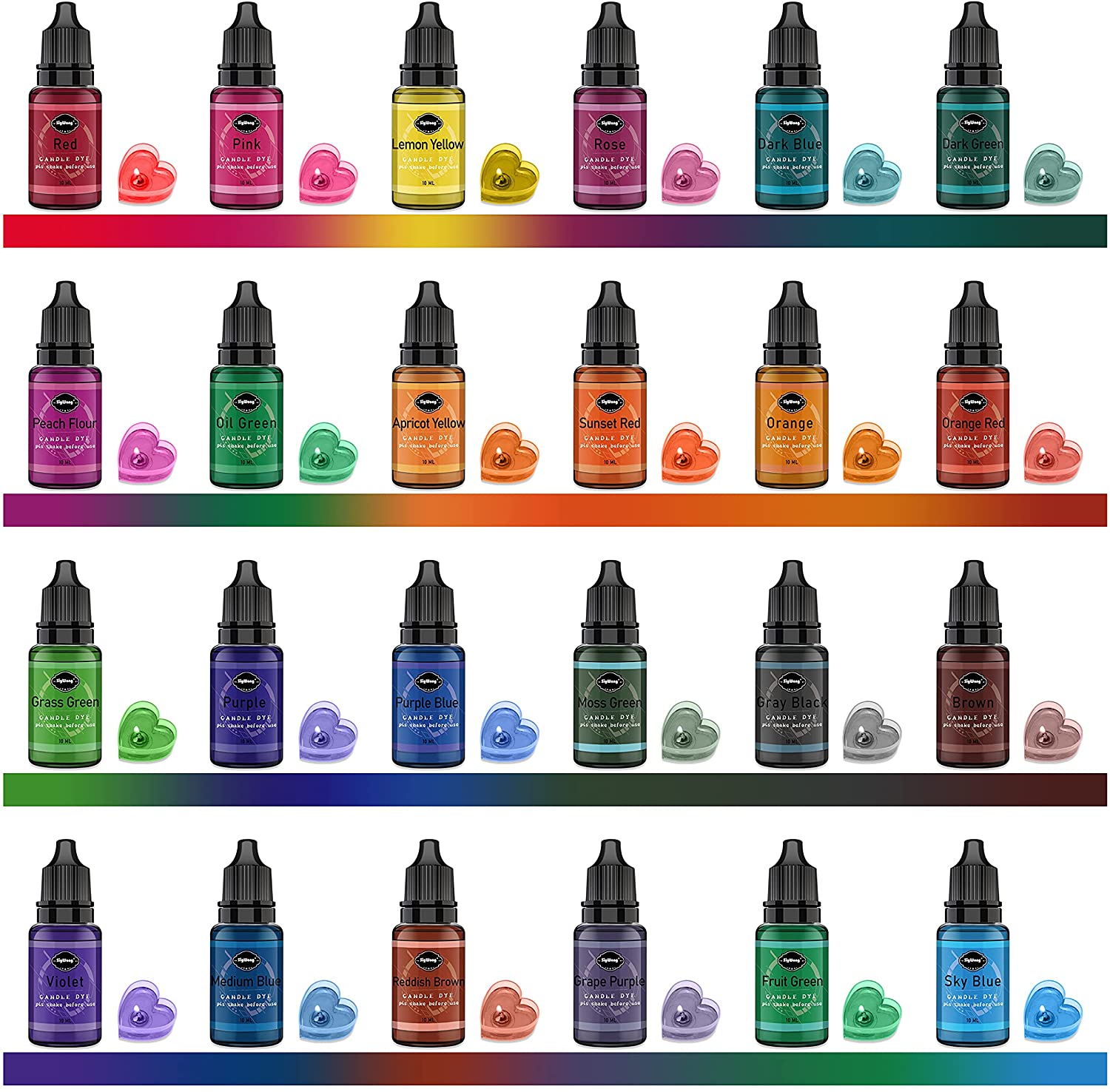 Candle Dye - 24 Colors Liquid Candle Making Dye for DIY candle making supplies Kit, Food Grade Ingredients Oil-Based Candle Coloring for Soy Wax Dyes, Beeswax, Gel Wax, Paraffin Wax - Each 0.35oz/10ml image 1