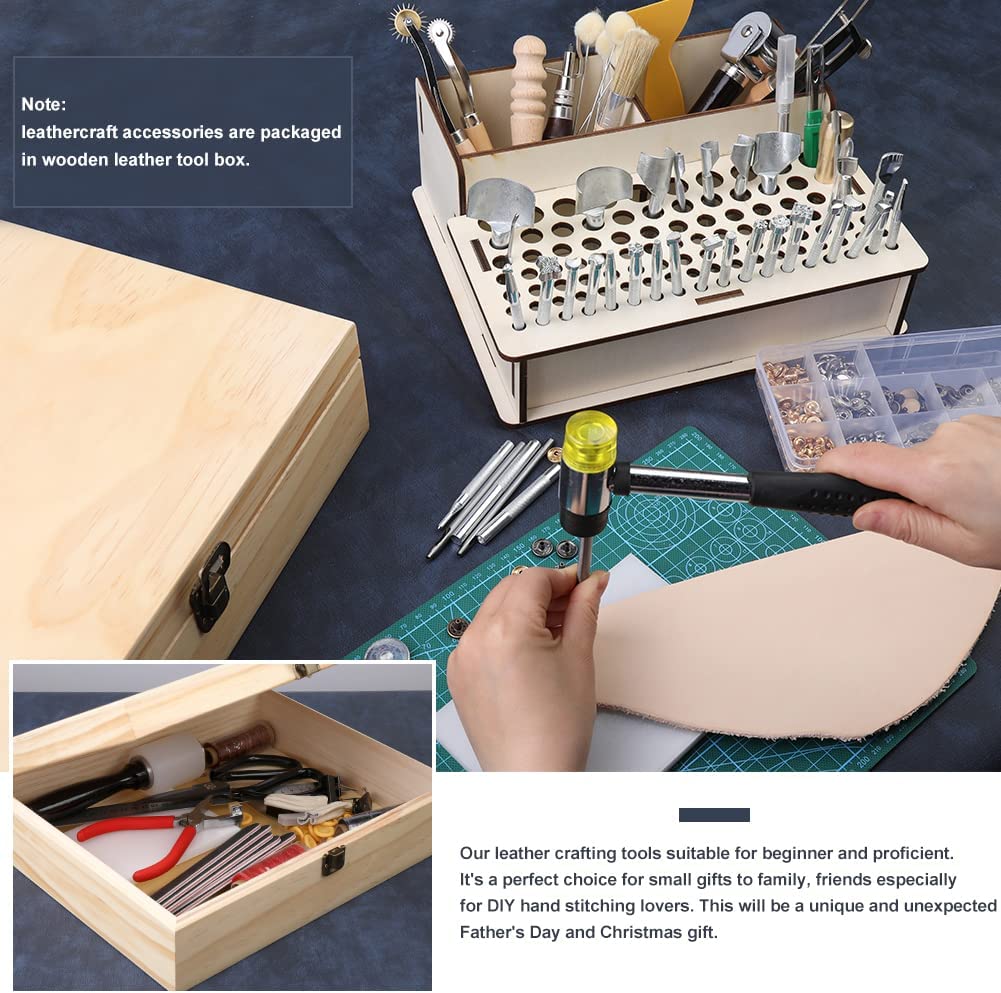 447 Pieces Leather Working Tools and Supplies with Instruction, Leathercraft Tools Kit, Leathercraft Tools Holder, Leather Craft Stamping Tools, Stitching Hole Punch, Leather Working Saddle Making image 5