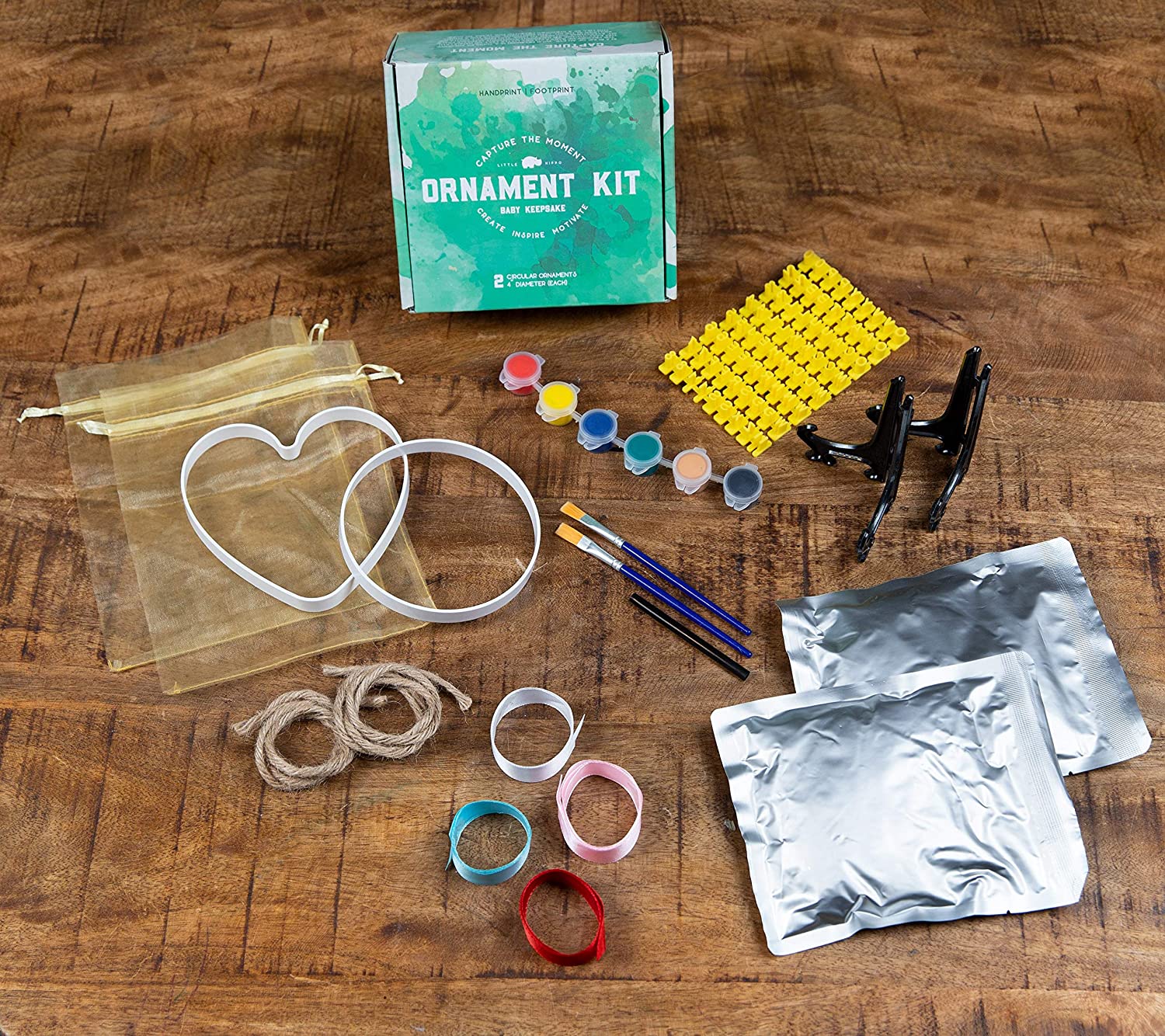 Baby Ornament Keepsake Kit (Newborn Bundle) 2 EASELS, 4 Ribbons &amp; Letters! Baby Handprint Kit and Footprint Kit, Clay Casting Kit for Baby Shower Gifts, Boys &amp; Girls image 6