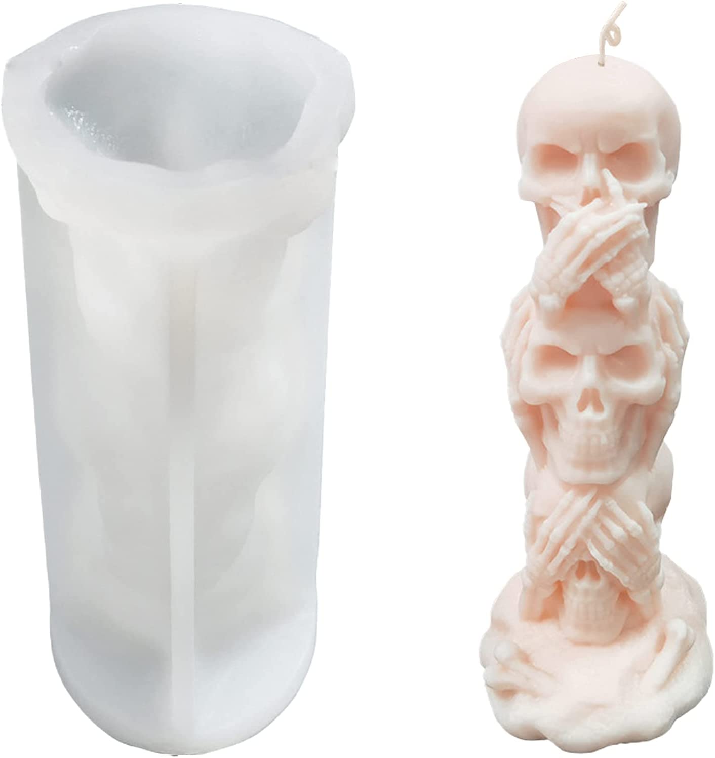 3D Skull Candle Mold Column Halloween Silicone Resin Mold for Aromatherapy Candles Resin Casting Homemade Wax Making Polymer Clay DIY Craft image 0