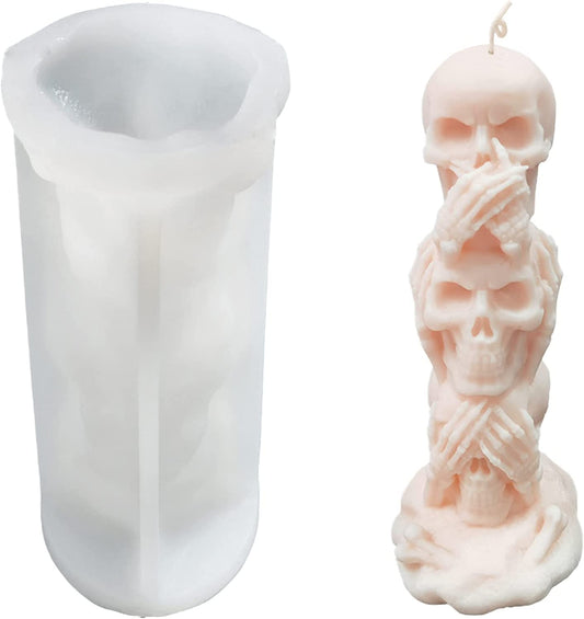 3D Skull Candle Mold Column Halloween Silicone Resin Mold for Aromatherapy Candles Resin Casting Homemade Wax Making Polymer Clay DIY Craft image 0