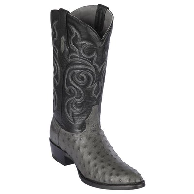 LOS ALTOS BOOTS MENS #650309 ROUND TOE | GENUINE FULL QUILL OSTRICH BOOTS HANDMADE | COLOR GRAY image 0