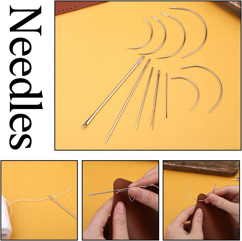 31 PCS Leather Sewing Kit, Upholstery Repair Kit, Leather Sewing Craft Tool with Curved Needle, Upholstery Thread Cord, Tape Measure, Seam Ripper, Leather Canvas Sewing Awls image 3