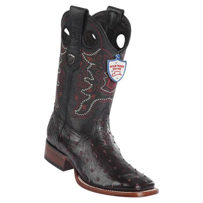 WILD WEST BOOTS #28240318 MEN'S | COLOR BLACK CHERRY | MEN'S WILD WEST FULL QUILL OSTRICH BOOTS WIDE SQUARE TOE HANDMADE image 0