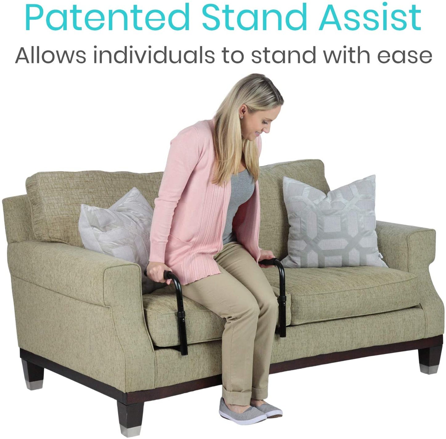 Vive Stand Assist - Mobility Standing Aid Rail for Couch, Chair - Assistance Handle for Patients, Elderly, Seniors and Disabled - Safety Grab Bar for Sitting, Sofa, Home - Adjustable, Portable Device image 1