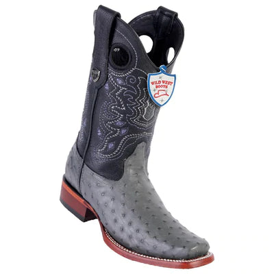 WILD WEST BOOTS #28180309 MEN'S | COLOR GRAY | MEN'S WILD WEST FULL QUILL OSTRICH BOOTS SQUARE TOE HANDCRAFTED image 0