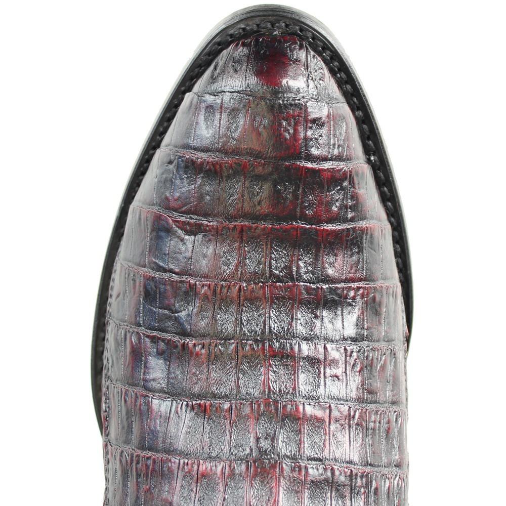 Los Altos Boots Mens #658218 Round Toe | Genuine Caiman Belly Boots Handcrafted | Color Black Cherry image 1