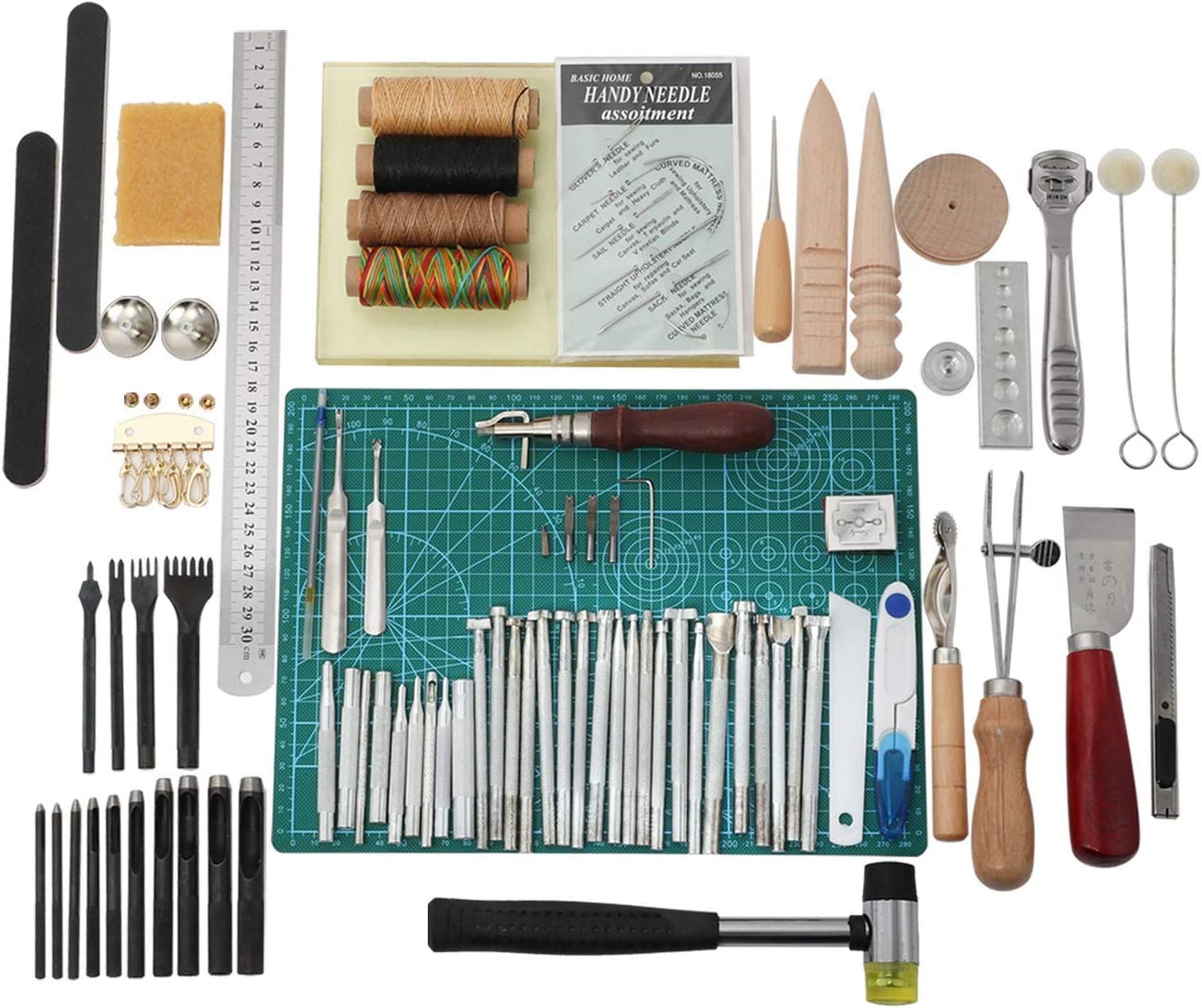 Leathercraft Working Tools Kit, Leather Craft Stamping Tools with Cutting Mat, Stitching Groover, Prong Punch, Snaps, Rivets Kit and Professional Stitching Sewing Tools for DIY Leathercraft image 6