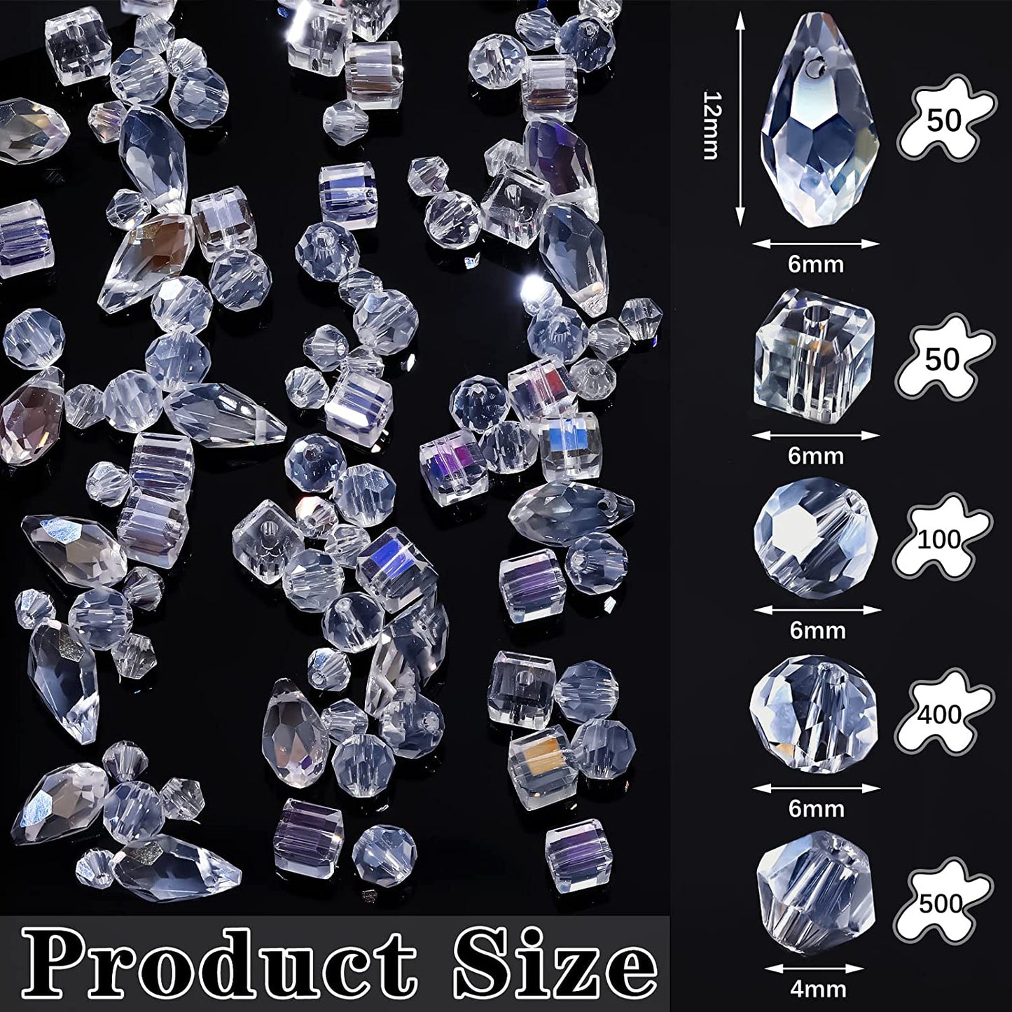 1100 Pieces Crystal Glass Beads for Jewelry Making AB Crystal Faceted Gemstone Beads Rondelle Bicone Bicone Round Loose Spacer Beads for Craft Chandelier image 1