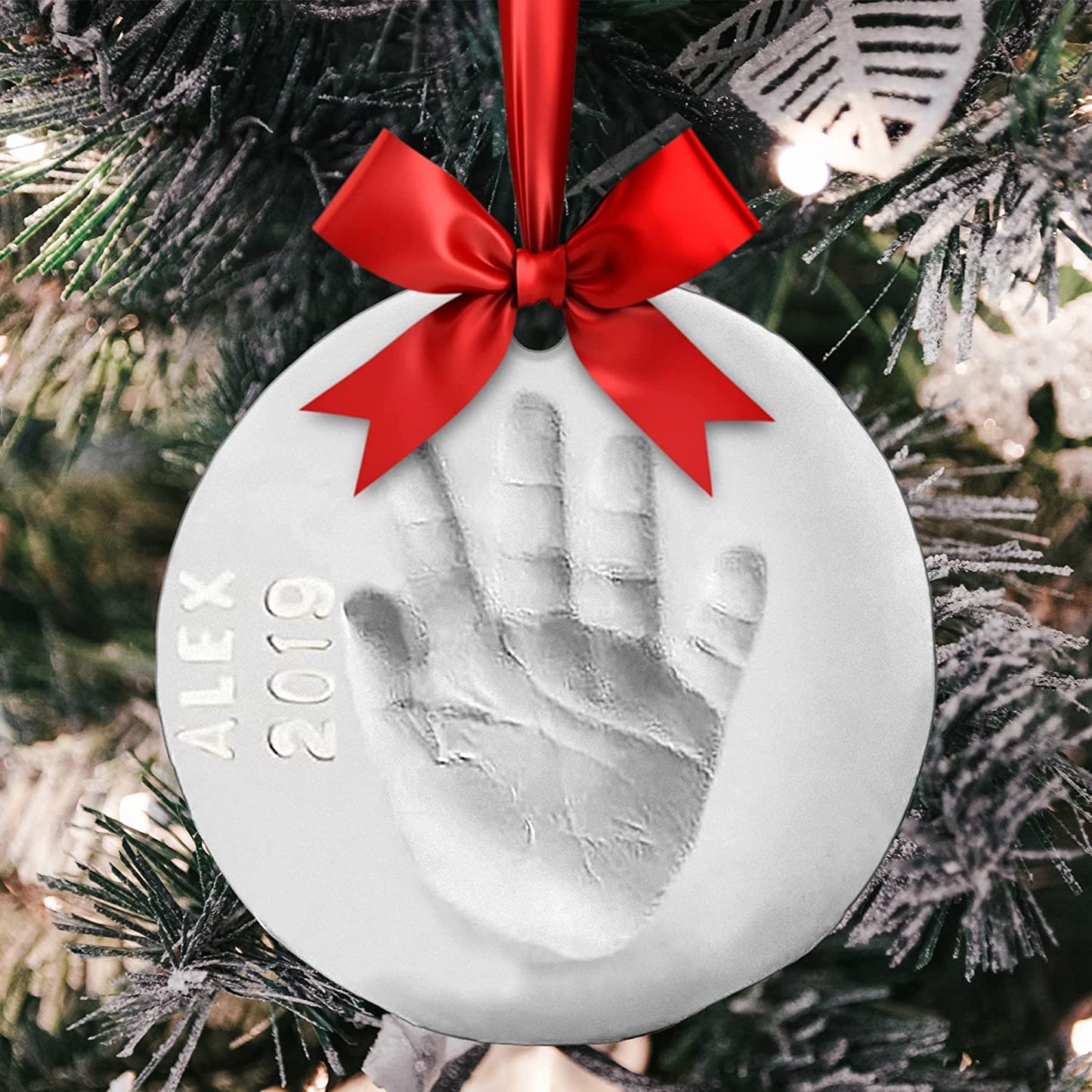 Luna Bean Baby Hand and Footprint Kit - Perfect Baby Keepsake Homemade Ornament Kits for Christmas - Baby Footprint Kit &amp; Inkless Hand and Footprint Kit Holiday Gift - 2Pack W/Ribbons &amp; Easels image 1