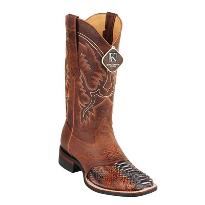 MEN'S KING EXOTIC PYTHON BOOTS RUBBER SOLE &amp; SADDLE VAMP SQUARE TOE RUSTIC COGNAC (48235788) image 0
