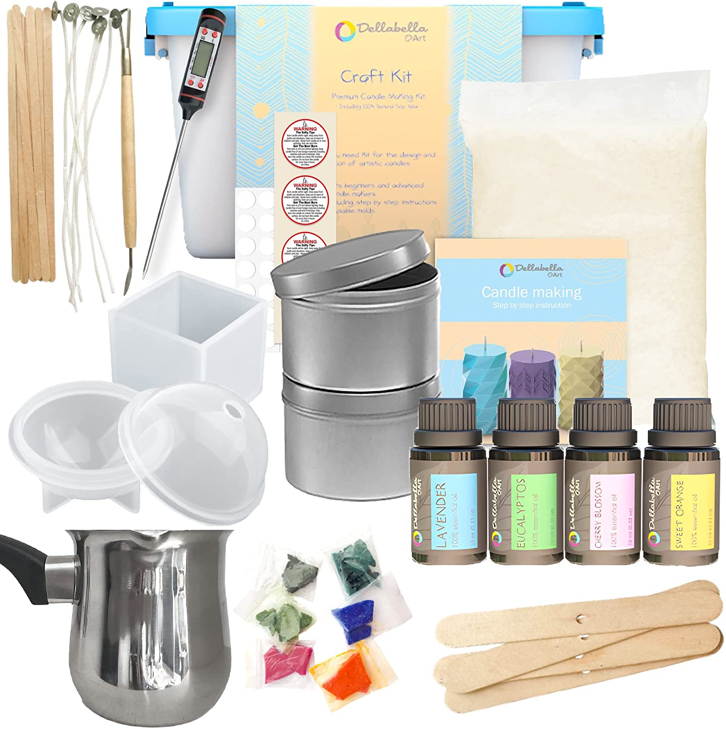 Soy Wax Candles Making Kit – Complete Set with Carving Tool, Storage Box, 1Kg Soy Wax, Reusable Molds, 4 Oil Scents, Color Dyes, Melting Jug image 0