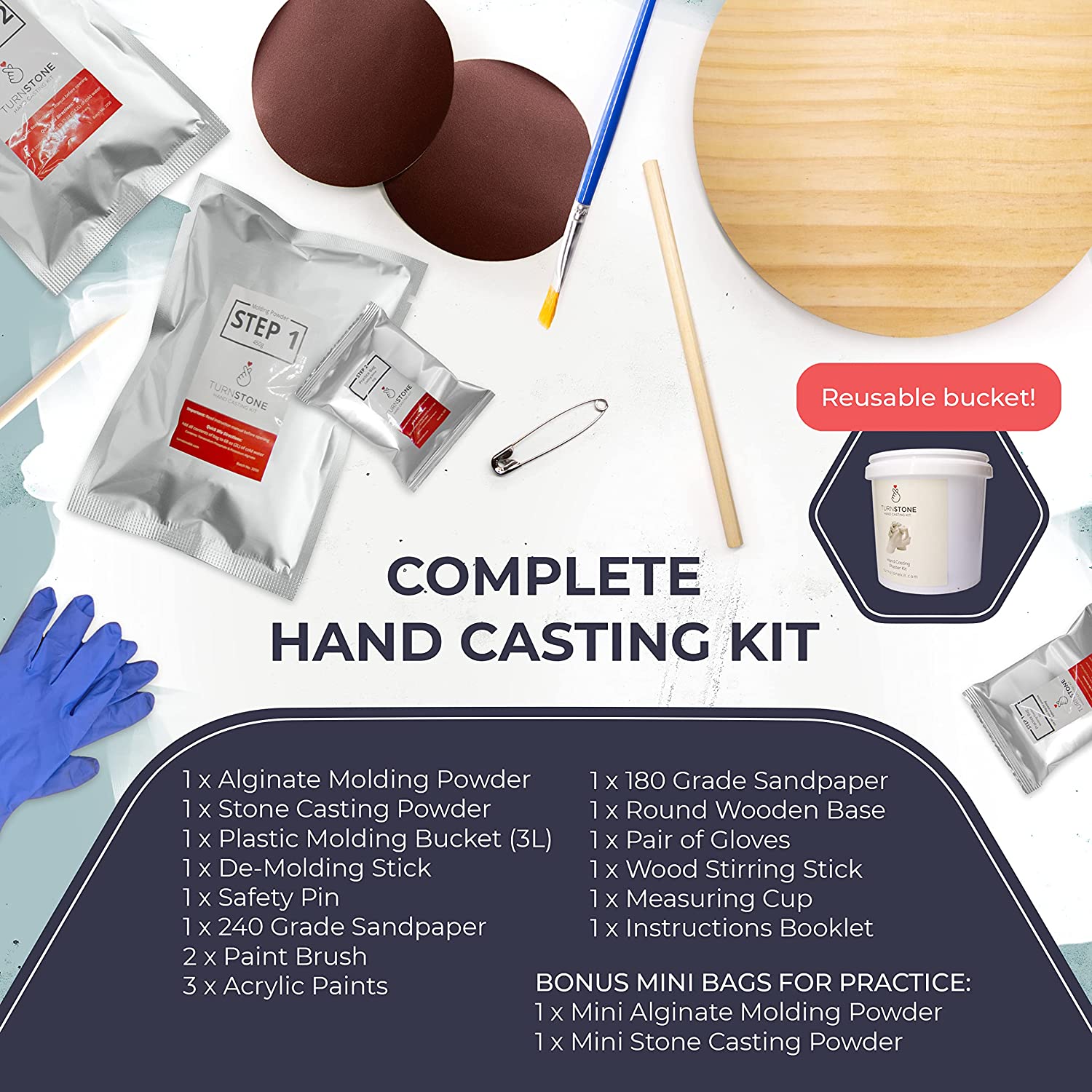 Hand Casting Kit - Complete Hand Molding with Plaster, Bucket, Gloves, Finishing Tools, Display Stand, Instructions &amp; More! - Hand Mold Kit Couples &amp; All Ages Can DIY to Preserve Sculpture Memories image 2
