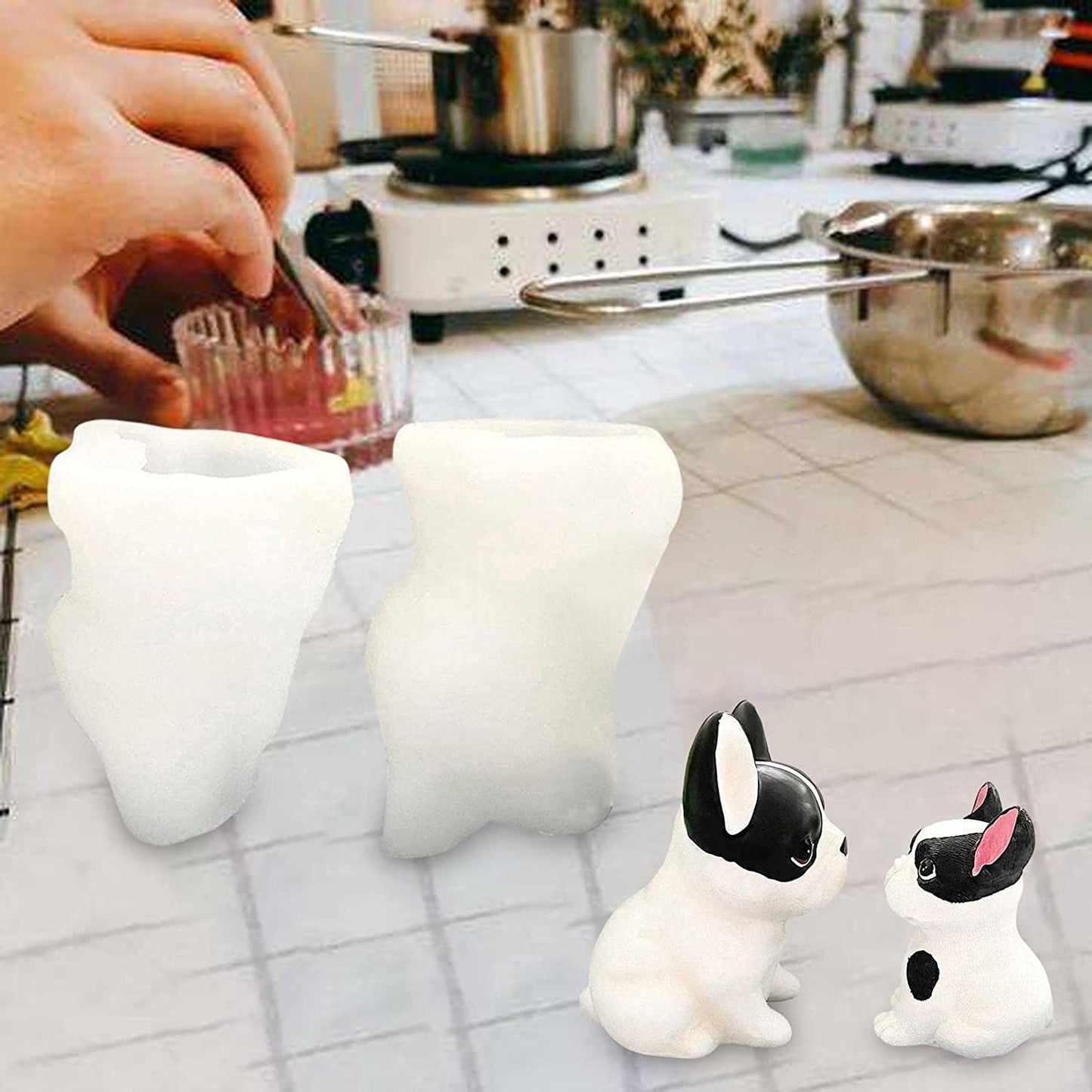 Uwariloy 3D Silicone Bulldog Mould, Bull Dog Candle Molds Dog Puppy Animal Shaped Sculpture Casting Mold Handmade Soap Mould Aroma Wax Making Mold for DIY Crafts Chocolate Cake Beeswax Candle Making image 5