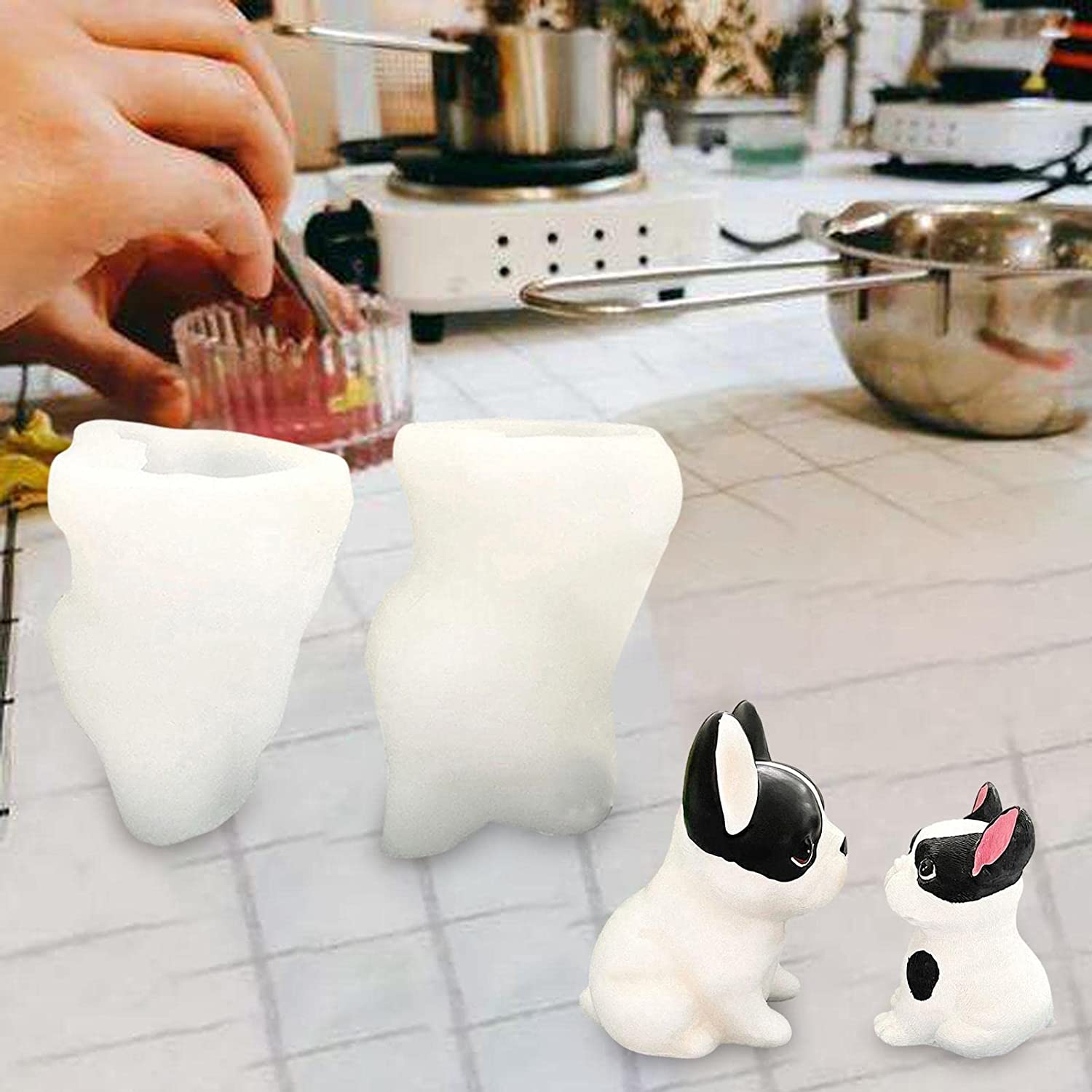 Uwariloy 3D Silicone Bulldog Mould, Bull Dog Candle Molds Dog Puppy Animal Shaped Sculpture Casting Mold Handmade Soap Mould Aroma Wax Making Mold for DIY Crafts Chocolate Cake Beeswax Candle Making image 5