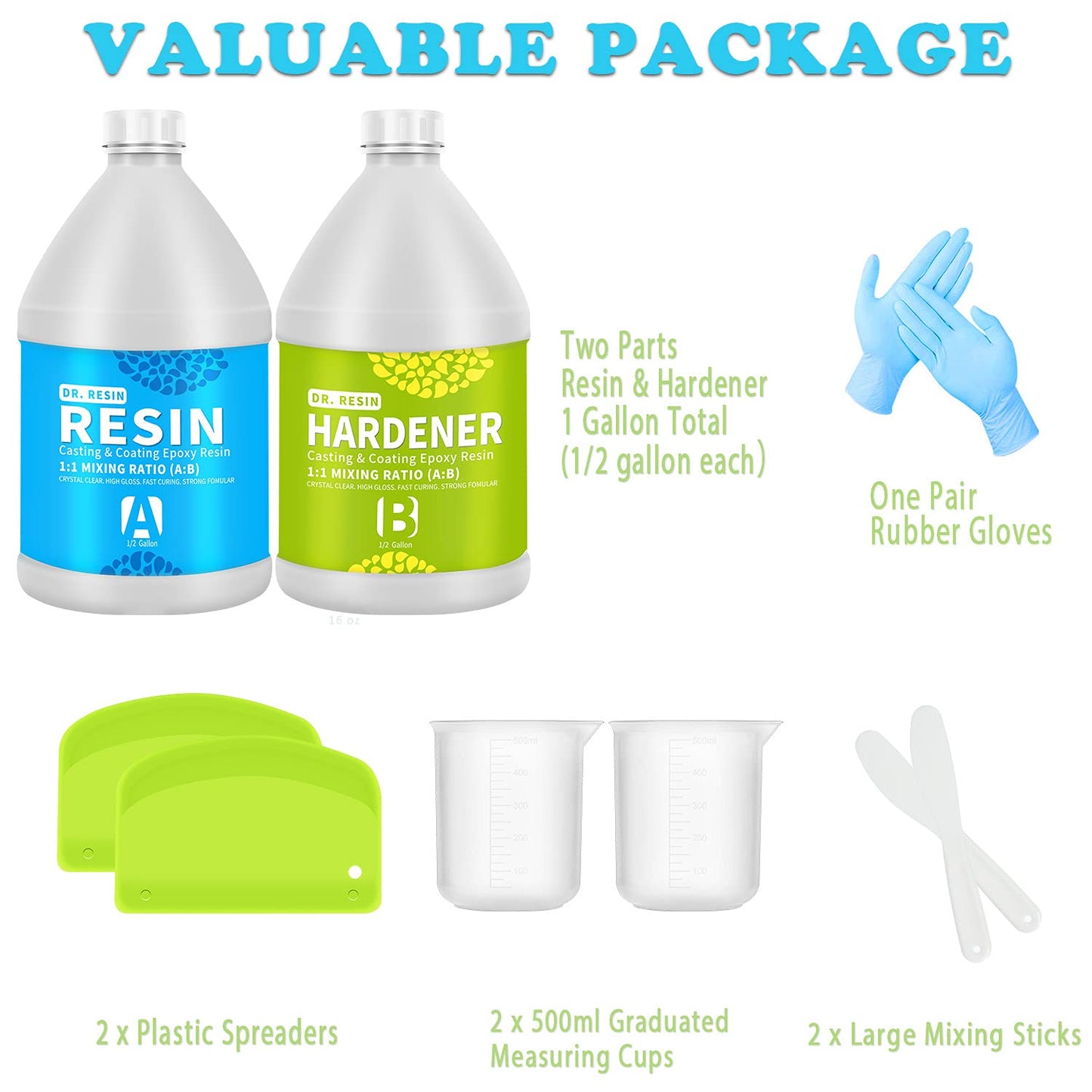 Clear Epoxy Resin Kit 2 Part Art Resin Epoxy Kit 1 Gallon Resin Kit Crystal Jewelry Tabletop Resin with Bonus Cups Sticks Spreaders and Gloves image 1