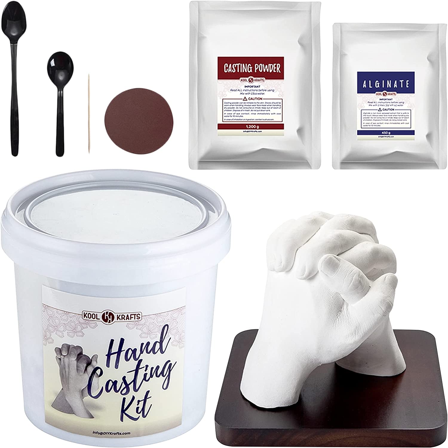 Hand Casting Kit for Couples | DIY Plaster Statue Molding Kit | DIY Hand Mold Kit | Anniversary for Men, Women | Wedding Gift | Wooden Mahogany Base | Mother's Day Gifts for Wife image 0